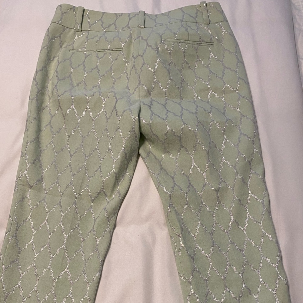 Pale Green & Silver Metallic Ann Taylor Crop Pants